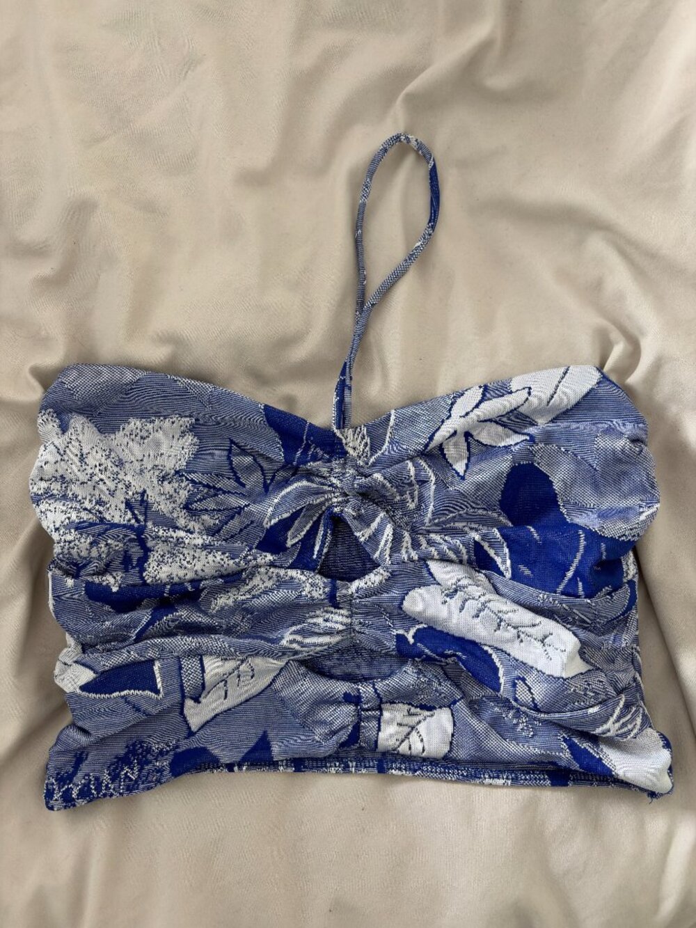 Blue Jacquard Drawstring Top - Picture 2 of 4
